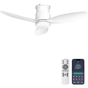 Ohniyou 42'' Flush Mount Ceiling Fans with Lights, Remote/App Control, Dimmable, Silent Indoor/Outdoor Ceiling Fan for Porch, Bedroom, Kitchen, White