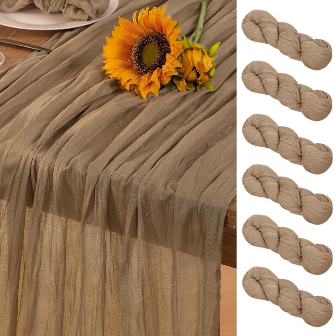 Nude Cheesecloth Table Runner 6 Pack Spring Easter Table Runners Boho Gauze 120 Inches Coffee Cheese Cloth Table Decor for Wedding Bridal Baby Shower Parties