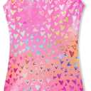 Domusgo Gymnastics Leotards for Girls Sparkly One-Piece Pro Kids Unitard Biketards with Shorts (9-10 Years, Nenon Love Heart Biketard)