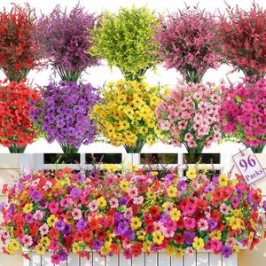 SHareconn 96 Bundles Artificial Flowers for Outdoors UV Resistant Decor