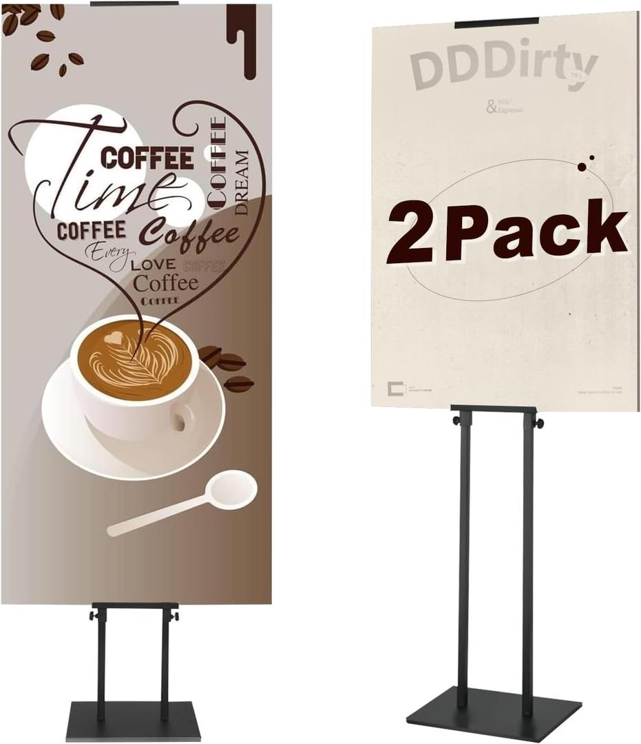 Black Pedestal Poster Sign Stand for Display, Adjustable Height Up to 80 Inchs, Heavy Duty Banner Double Sided Sign Holder for Board & Foam (2pk)