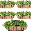 4 Pcs 16 Railing Planter Window Box Deck Railing Planters Boxes with Coco Liner English Horse Trough Planters Metal Wall-Mounted Planter Basket for Outdoor Balcony Porch Fence Patio Rail
