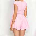 Women Summer Gingham Mini Dress Short Sleeve Deep V Neck Smocked Jumpsuit Romper Dress Plaid Babydoll Dress (Pink, M)