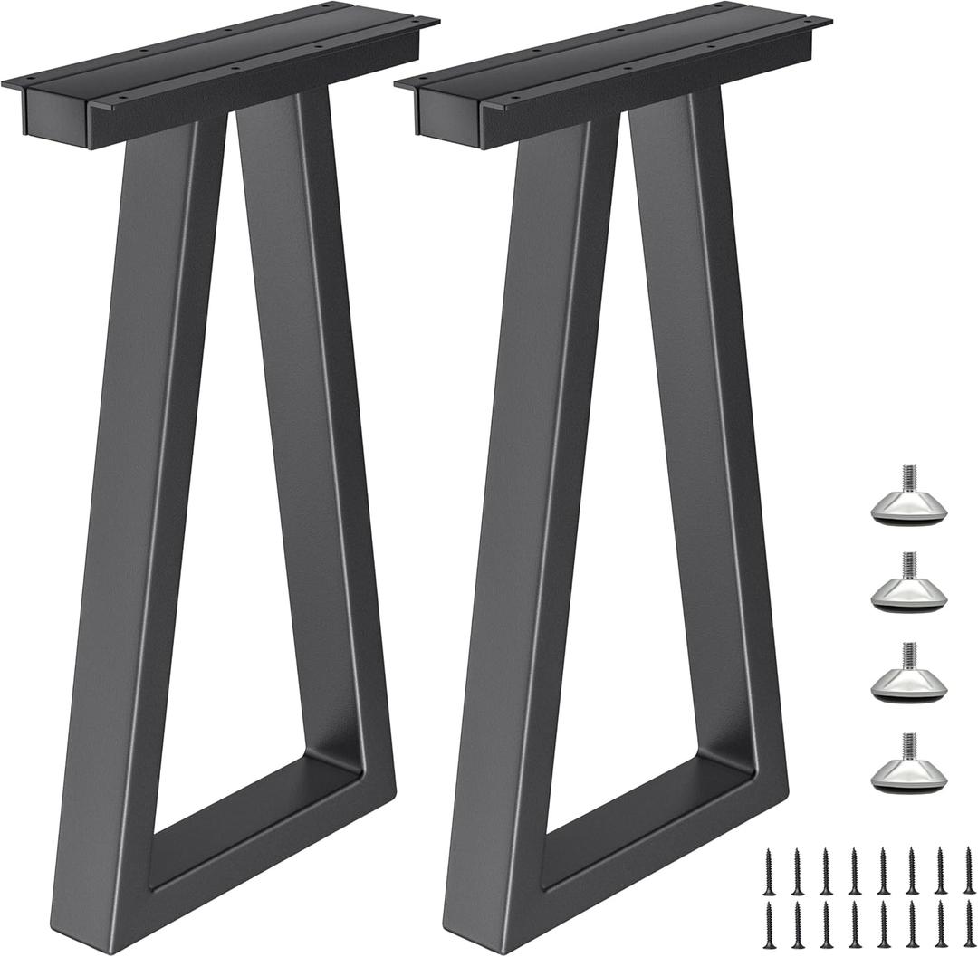 28 Inch Metal Table Desk Legs Trapezoid, Heavy Duty Industrial Style Dinning Table Leg, DIY Furniture Feets with Adjustment Feet Pads, Black