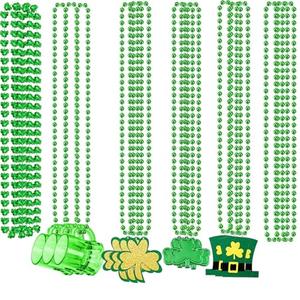 Zonlianxin 42PCS St. Patrick's Day Shamrock Necklace Clover Green Bead Party Favors Novelty St Patrick's Day Shot Glasses Bead Necklaces Irish Beer Decorations Supplies