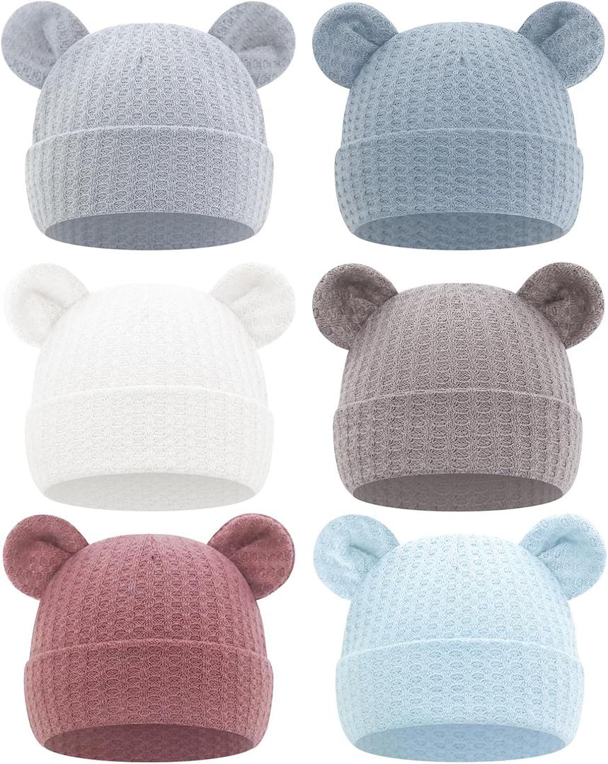 6 Pieces Newborn Baby Hat Bear Ears Infant Caps Baby Boy Girl Toddler Hats Infant Beanie Caps for 0-3 Months