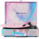 Watercolor Vinyl Record Player with Treble & Bass Control, Vintage 3-Speed Bluetooth Suitcase Portable Turntables with Built-in Speakers, 33 45 78 RPM LP Player Support RCA/AUX/Headphone Jack, Blue