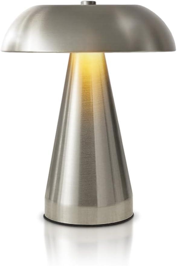 Portable LED Desk Lamp, Cordless Metal Table Lamp, 3-Color Touch Control Rechargeable Light, 3-Levels Brightness Room Decor, Bedside & Dining Room Light (Sliver) (Silver)