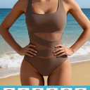 B2prity Women's Mesh One Piece Swimsuit Tummy Control Sexy Bathing Suit Push Up Swim Suit Slimming Swimwear (Brown, M)