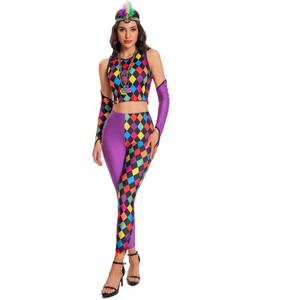 color cosplayer Mardi Gras Costume Outfit for Women Plus Size Pants Mardi Gras Tights Costume (L)