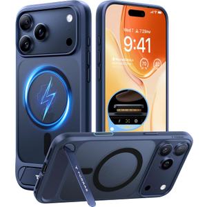 TORRAS Strong Magnetic & Seamless Stand for iPhone 17 Pro Max Case, Fit for MagSafe, Military Grade Drop Protection, Invisible Adjustable Kickstand, Camera Control Button, Translucent Matte Deep Blue