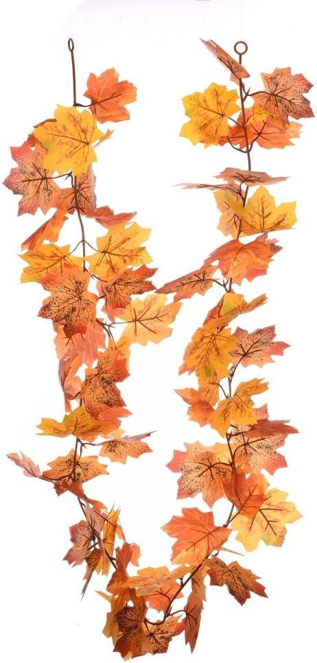 SUQ I OME 1 Pack of Artificial Fall Maple Leaf Plants Fake Garlands, 6 Feet for Halloween Thanksgiving Day Party Art Decor