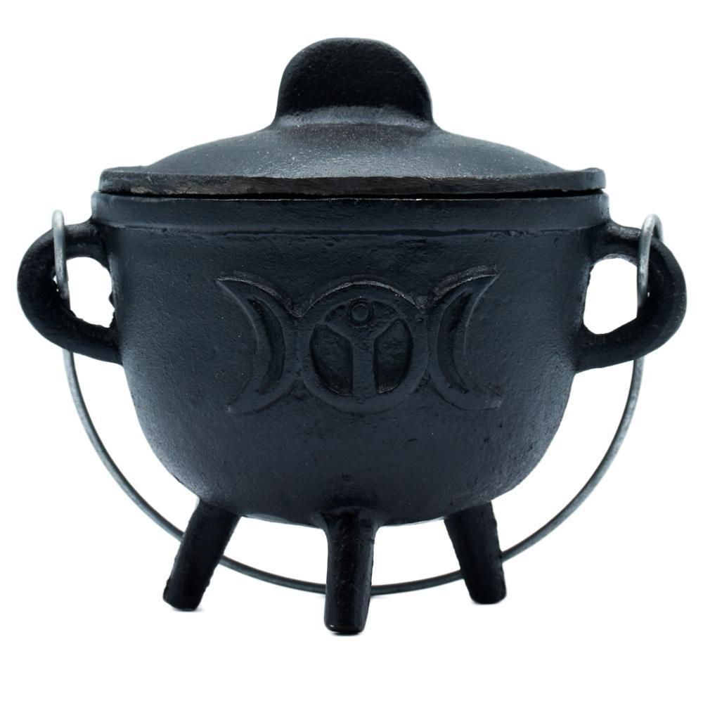 Cast Iron Cauldron with Lid and Handle, Witches Cauldron, Halloween Decoration