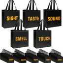 40 PCS 5 Senses Party Favor Bags, Non Woven 5 Senses Gift Bags, Reusable Black Gift Bag with Handles for Boys Men Birthday Anniversary Party Supplies