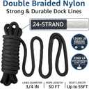 2 Pack 3/4" x 30' Dock Lines - Marine Grade Nylon Boat Rope with 18" Loop for Docking and Mooring - Double Braided Boat Lines, High Strength, Easy Handling, Heavy Duty, Fray Resistant - Black