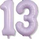 Number Balloons 13 Pastel Purple, 40 Inch Lavender Mylar Foil Number 1 & 3 Balloons for Girls 13th Birthday Balloons, Large Light Purple Helium 13 Balloons for Women 13th Anniversary Party Decorations