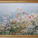 ARPEOTCY Large Vintage Gold Framed Floral Wall Art, Living Room Bedroom Dining Room Wildflower Meadow Coastal Picture Wall Decor,Canvas Artwork, Antique Rustic Nature Painting Farmhouse Decor, 24x36In