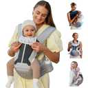 Baby Carrier, MOMTORY Safety-Certified 6-in-1 Baby Carrier with Hip Seat, Plus Size Friendly, Detachable Baby Holder Carrier Newborn to Toddler, Soft Ergonomic Toddler Support Carrier for 7-50lbs (Grey)