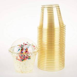 Golden Apple, 9oz-50sets Yellow Plastic Cups with Clear Dome lids No Hole