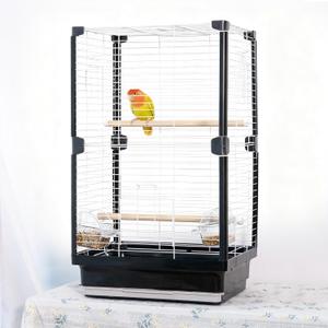 25 inch Bird Cage, Portable Travel Parrot Cage, Double-Layer Parakeet Cage, for Temporary Pet Accommodation, Trip to Vet, Short Trip, Camping, Black & White