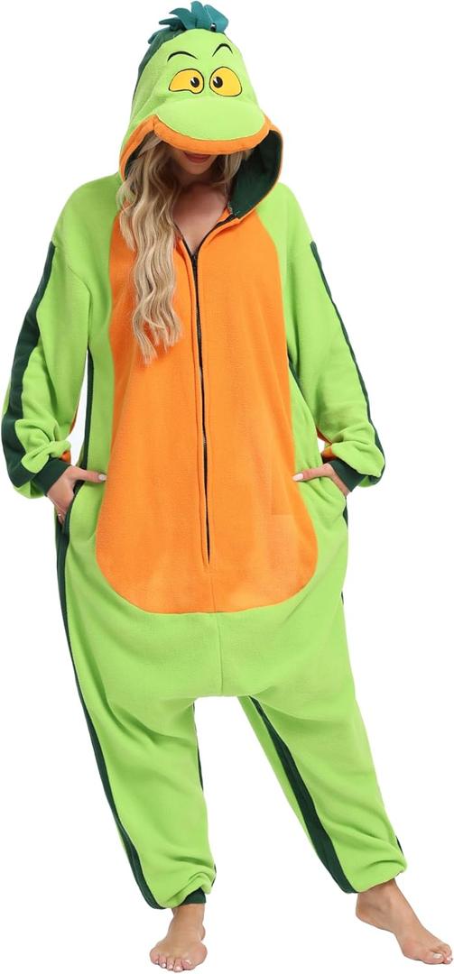 Wishliker Unisex Adult Onesie Pajamas Animal Onesies Women Men Christmas Halloween Cosplay Costume Sleepwear (Large, Green Fish)
