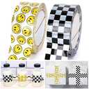 Whaline 220 Yard One Happy Dude Packaging Tape - Boho Smile Face Checkerboard Printed Waterproof Shipping for Small Business DIY Box Carton Decor