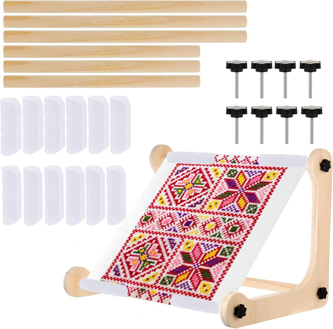 Adjustable Embroidery Table Stand,Cross Stitch Hoop Stand,Wood Embroidery Holder,Cross Stitch Frame for Lap or Table Top Cross Stitch or Tapestry Needlepoint Embroidery,2 Sizes Rod ( 11.8" and 15.75)