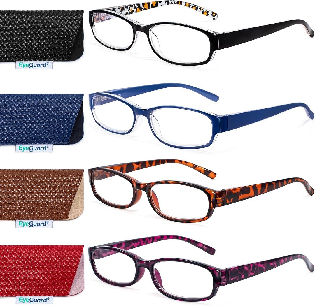 EYEGUARD Reading Glasses for Women 4 Pack Ladies Stylish Blue Light Readers Spring Hinges Computer Eyeglasses, 2.50