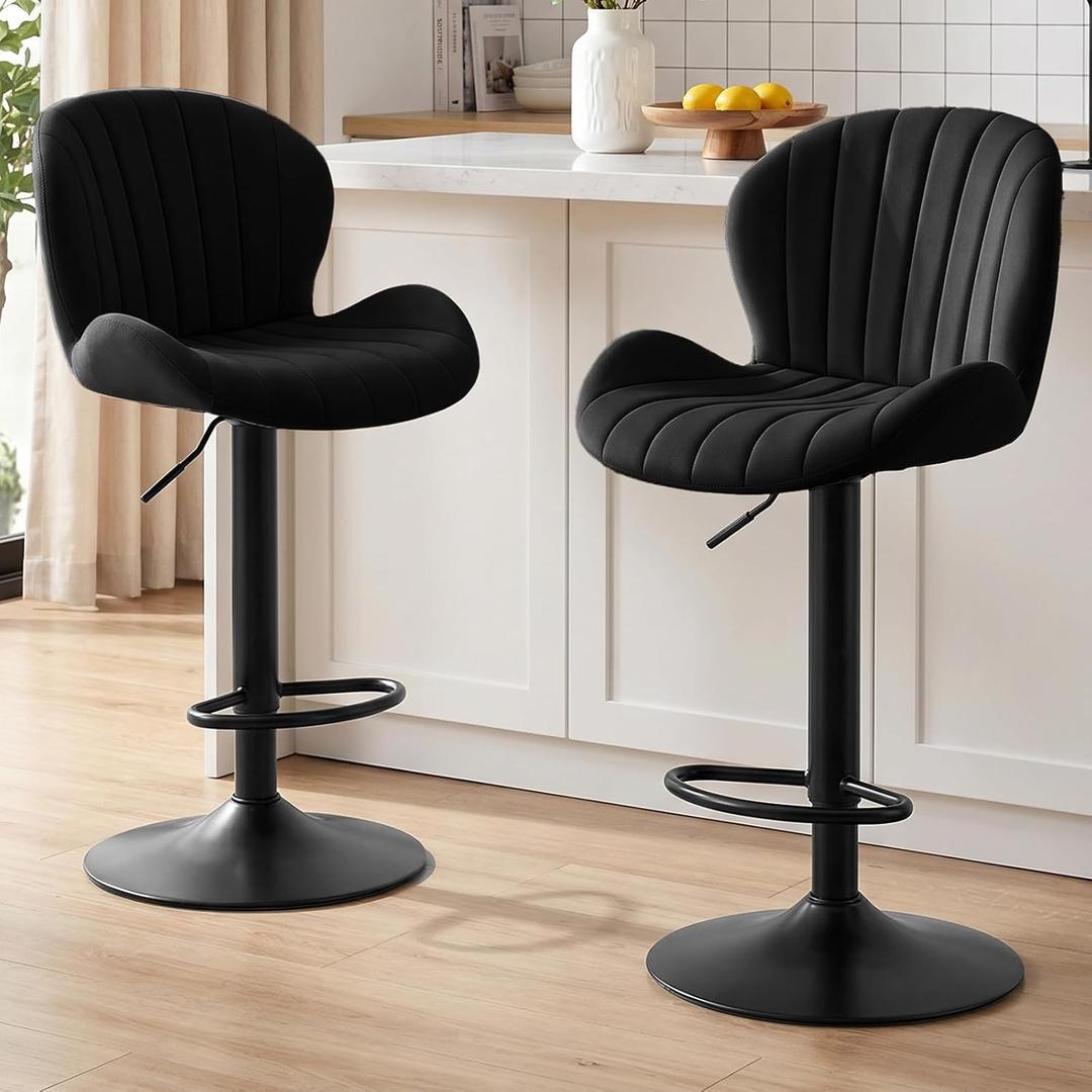 Bar Stools Set of 2, Fabric Counter Height Swivel Barstools