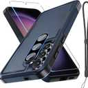 for Samsung Galaxy S25 FE Case with Screen Protector+Camera Lens Cover,Military Grade Heavy Duty Shockproof Phone Cover with Wrist Lanyard Strap for Samsung S25fe,Navy Blue