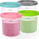 Replacement Pints Container with Silicone Lid for Ninja Pints and Lids, Compatible with NC299AMZ & NC300s Series Ice Cream Makers, 4 Pack 16oz Pint Containers Replacement with Leak Proof Lids, Bpa