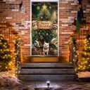 Christmas Door Cover, 72.89x35.43in Merry Christmas Front Door Cover Holidays Door Decorations Xmas Garage Door Covers for Door Porch Decor (Pet Peeping Style)