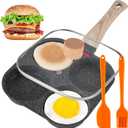 AHFLRTO 4 Cup Egg Pans Nonstick, Aluminum Omelette Pan with Lid, Healthy Egg Skillet for Eggs, Pancakes, Crepes, Sandwiches, Compatible with Gas Stove & Induction Cooktop