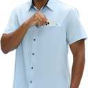 GSOU SNOW Mens Fishing Shirts Short Sleeve Button Up Hiking Shirt Cooling Quick Dry Vented