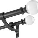 Double Curtain Rods 144-164 Inches with Clear Round Finials, Telescoping Drapery Rods Heavy Duty 1 Inch Front and 5/8 Inch Diameter Back Double Window Treatment Rod, Matte Black