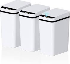 Jinligogo 3Pack Bathroom Small Trash Can with Lid, 2.6 Gallon Touchless Automatic Garbage Can Slim Waterproof Motion Sensor Smart Trash Bin for Bedroom, Office, Living Room White/Black/Grey