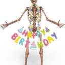 3 Pcs 12ft Skeleton Birthday Costume Accessories 12 Foot Skeleton Outfits with Happy Birthday Banner Cone Hat Colorful Garland Accessories Giant Skeletons Clothes for Holiday Garden Patio Lawn Decor
