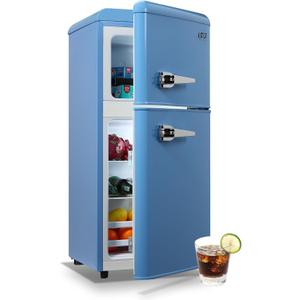 Refrigerator with Freezer 3.5 Cu.Ft with 7 Level Adjustable Thermostat Control 2 Door Energy Saving Top-Freezer Compact Refrigerator Blue 