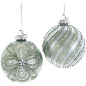 80MM Silver and Pale Aqua Embellished Ball Ornaments, 6 Piece Set
