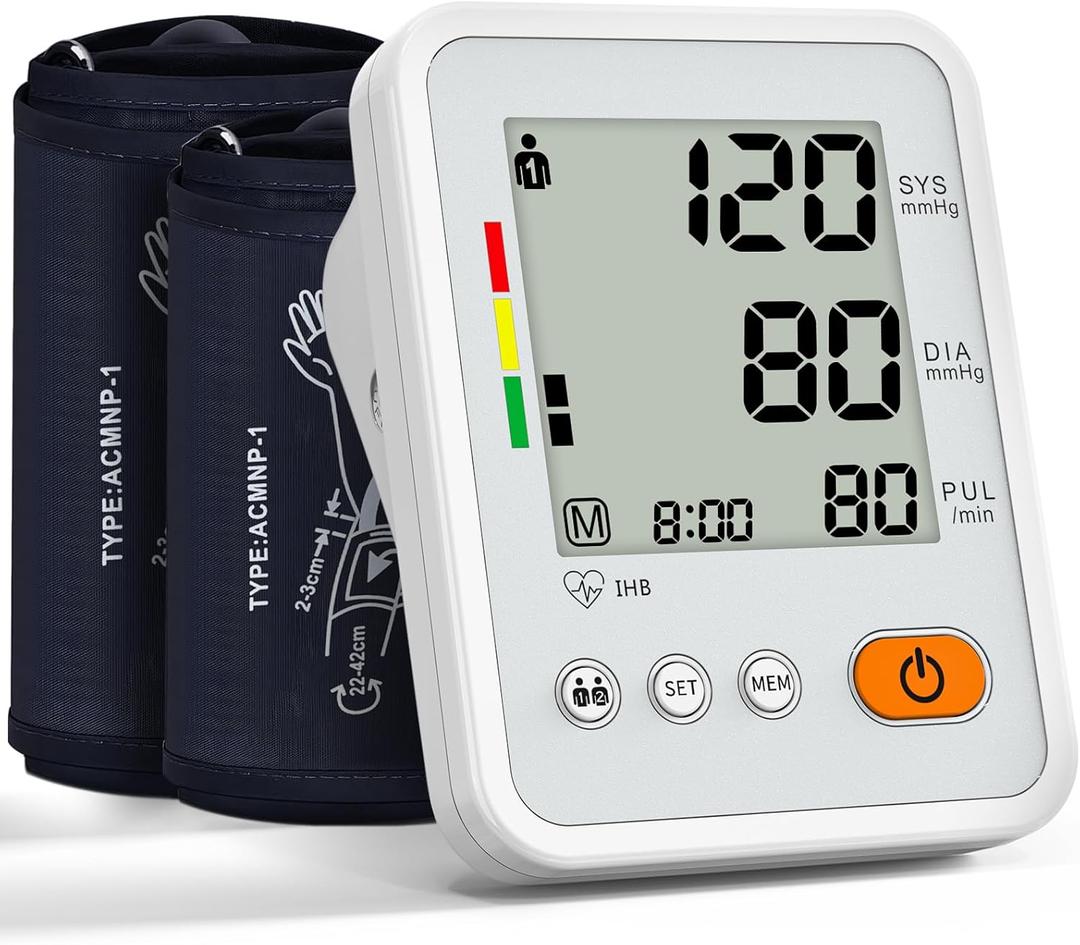 Blood Pressure Monitors for Home Use with 2 Size Cuff, Blood Pressure Monitor XL & Medium-Large Cuffs, 2 * 120 Memory Sets, 4 Aa Batteries Included