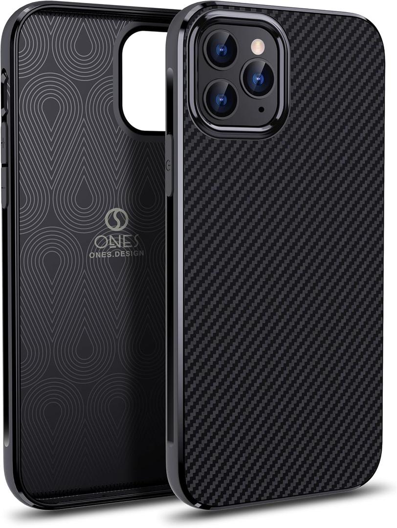ONES Thin Case for iPhone 11 pro max,Carbon Fiber Pattern Ultra Slim Cover Shockproof Protective Phone Case with Minimalist Design and Scratch Resistant Fingerprint Prevention,Black