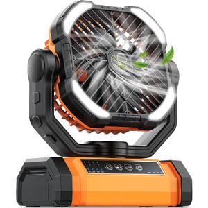 Camping Fan Rechargeable, Large Capacity Battery Powered Fans, 270° Adjustable Rechargeable Fan Portable with LED Light, 4 Speed Cordless Battery Operated Fans with Hanging Hook for Tent Beach Outdoor