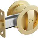 goldenwarm Brushed Gold Pocket Door Lock, Zinc Alloy Gold Pocket Door Hardware(2-3/8" Backset), Pocket Door Handles Round Pocket Door Locks for Bathroom for Closet Door Lock - 1 Pack