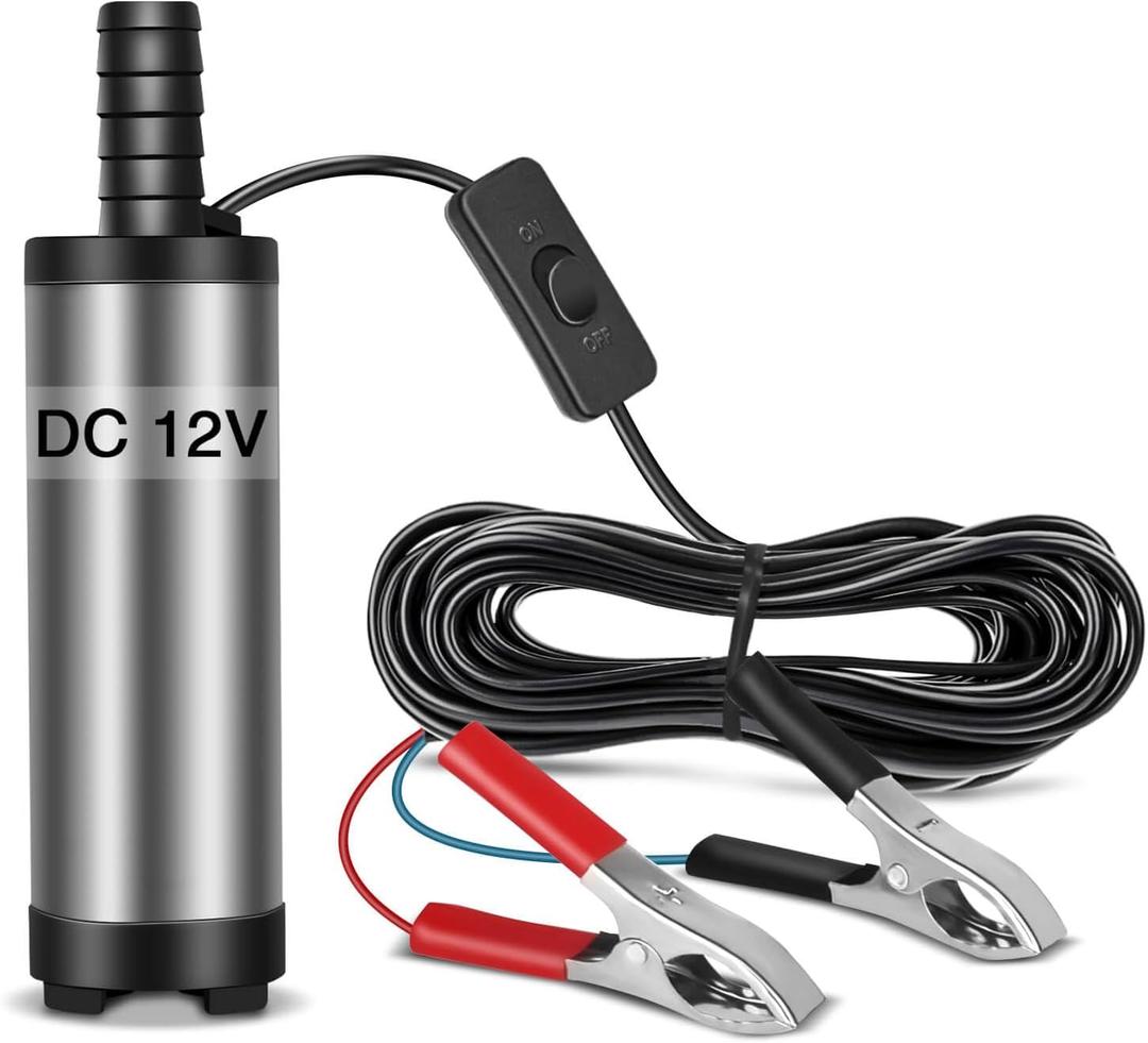12V Fuel Transfer Pump, Mini Portable Stainless Steel On/Off Switch Oil Diesel Fuel Transfer Water Pump 12V 40mm