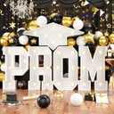 Biapian PROM Marquee Light Up Letters, Large Marquee Letters 3.4 FT, White PROM Led Sign with Lights Paperboard Grad Cap for High School College Photo Booth Backdrop 2026 Graduation Decorations