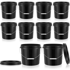 Tioncy 10 Pcs 2 Gallon Plastic Bucket with Lid Heavy Duty 2 Gallon Bucket Pail with Lid Handle for Storage Container Home Household Cleaning (Black)