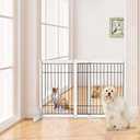 FENCETECH Freestanding Wire Dog Gate, 30" to 53" Adjustable Expandable Pet Gate, White Wooden Extra Wide Dog Fence - 32" H