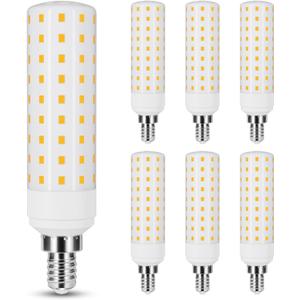 E12 100W Replacement LED Candelabra Bulbs,6000K Daylight White,12W 1600 Lumen,T6 E12 LED Chandelier Light Bulbs for Ceiling Fan Pendant Lighting Salt Lamp,Non-Dimmable,6 Pack