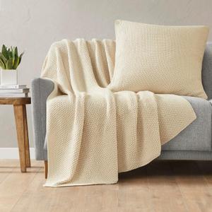 INK+IVY Bree Knit Throw Pillow Cover Ultra Soft, 26 x 26, 2 Piece, Ivory