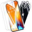Pack Of 2 Opxyl Diamond Clear for iPhone 14 Case with 2X Screen Protector + 2X Camera Lens Protector, [Not Yellowing][Military-Grade Protection] Slim Thin Shockproof Phone Case for iPhone 14, Clear